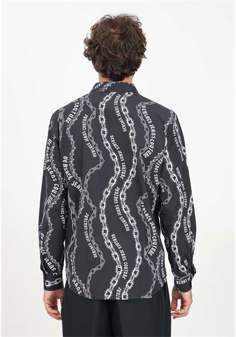 Camicia elegante nera da uomo con stampa Chain Couture VERSACE JEANS COUTURE | 77GAL2R1NS485899